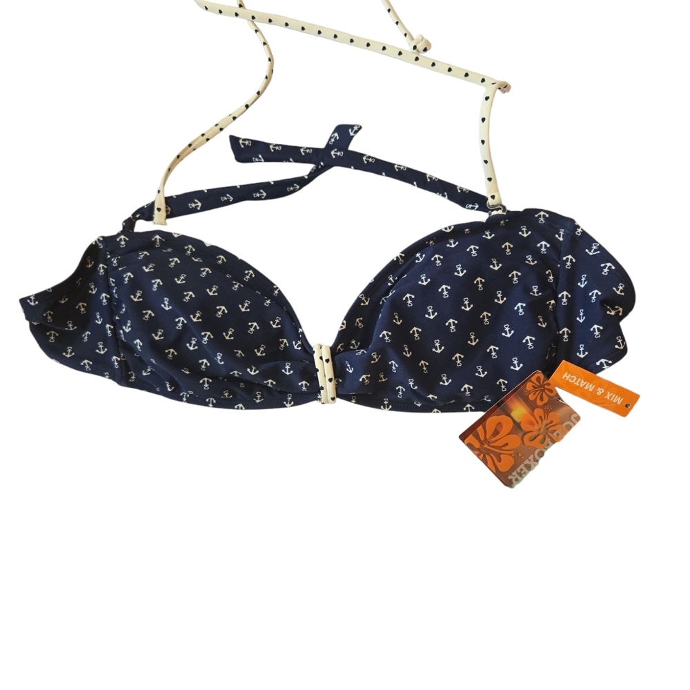 Navy Anchor Print Bikini Top NWT Size Large Joe Boxer